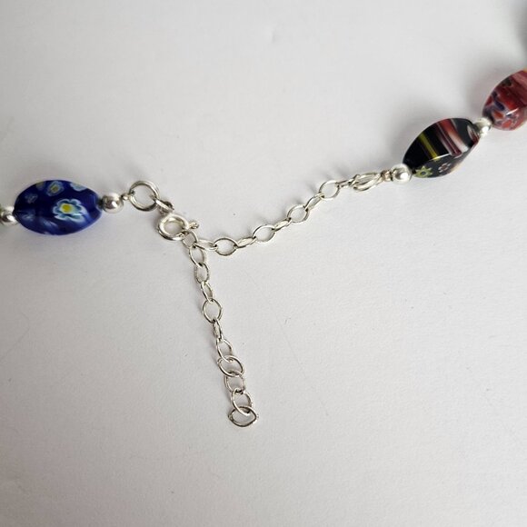 Millefiori Style Art Glass Bead Necklace Venetian Style Murano Inspired 14-16" - Picture 4 of 11